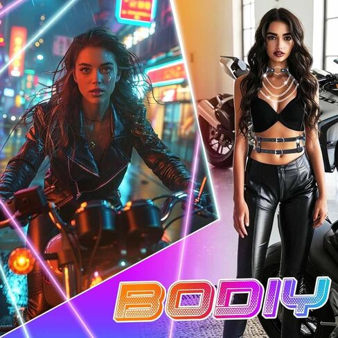 BODIY Leather Chest Belt Black Chest Harness Punk Waist Belt Layered Body Chain for Women in Saudi Arabia
