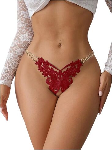 SweatyRocks Women's Lace Butterfly Panties Low Rise Chain Briefs Sexy Cut Out Thong Underwear in Saudi Arabia