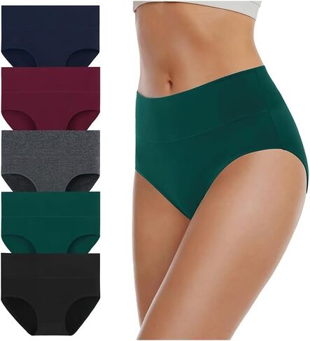5 Pack Panties for Women - Plus Size Seamless High-Waist Tummy Control Cotton Underwear Comfortable Breathable Soft Briefs in Saudi Arabia