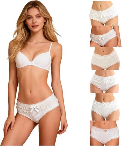 Womens Underwear for Women 6 Packs Panties Cute Cotton Kawaii Japanese-Style Bowknot Ruffled Lace Frilly Floral in Saudi Arabia