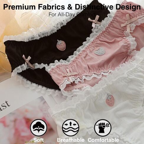 Women’s Underwear Cotton Panties Plus Size Strawberry Ruffled Cute Kawaii Japanese Underwear 2 Pack in Saudi Arabia