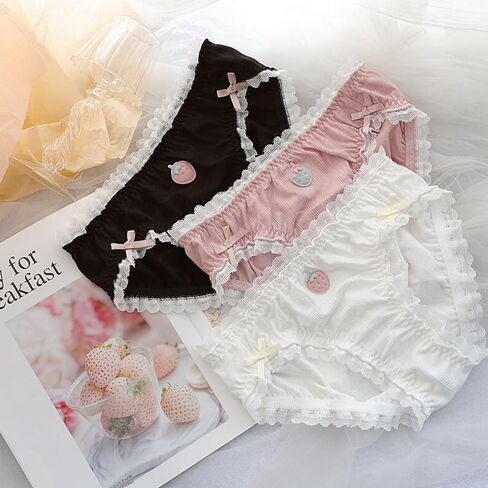 Women’s Underwear Cotton Panties Plus Size Strawberry Ruffled Cute Kawaii Japanese Underwear 2 Pack in Saudi Arabia