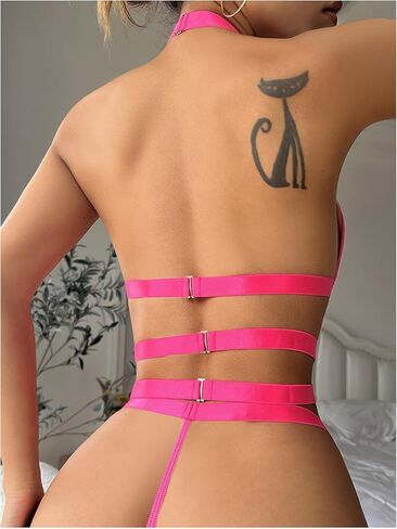 SOLY HUX Women's Lace Halter Lingerie Sexy Bra and Panty Set with Leg Ring Boudoir Outfits in Saudi Arabia