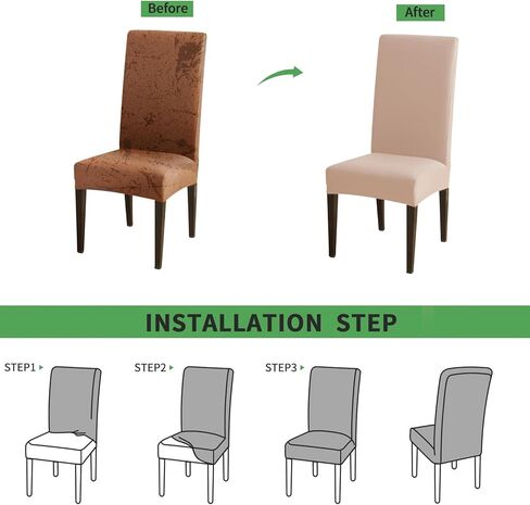 مجموعة أغطية كراسي تناول الطعام الفاخرة المقاومة للماء مكونة من 4 قطع، أغطية كراسي طعام قابلة للإزالة وقابلة للغسل، أغطية كراسي طعام من الألياف اللدنة للفندق والمطاعم والولائم والمطبخ (بلون كريمي) in Kuwait