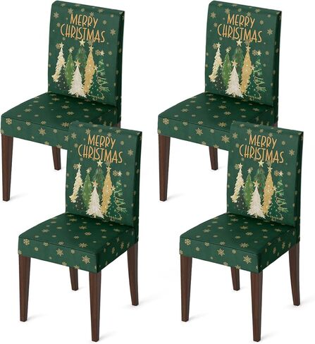 Horaldaily 4PCS Christmas Dining Red Chair Covers, Christmas Pine Tree Stars Stretch Removable Washable Slipcover Chair Protector for Dining Room Home Decor in Saudi Arabia