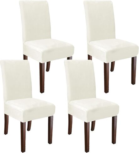 Velvet Dining Room Chair Covers Washable Dining Chairs Covers Stretch Velvet Kitchen Chairs Cover Anti-Dust Removable Parsons Chair Slipcovers for Banquet Home Hotel (Black, 4PCS) in Saudi Arabia