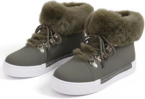 Women'S Flat Lace-Up Snow Ankle Boots Fashionable Winter Warm Thick-Soled Non-Slip Plush Lined Work Boots Comfortable Casual Snow Boots in Saudi Arabia