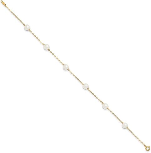 Mother's Day Gift 14K Yellow Gold 6-7mm White Near Round Freshwater Cultured Pearl 6-station Anklet for Women 9"", AFJ-QG-XF559-9-PK in Saudi Arabia