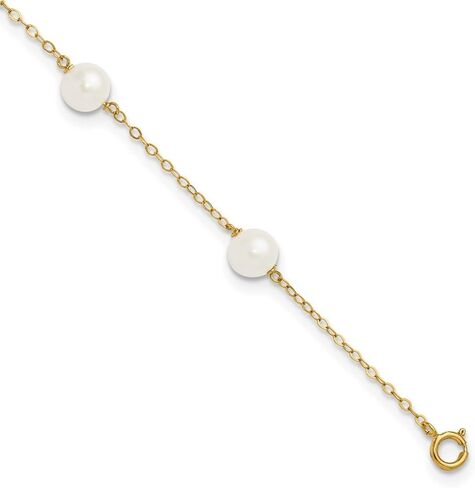 Mother's Day Gift 14K Yellow Gold 6-7mm White Near Round Freshwater Cultured Pearl 6-station Anklet for Women 9"", AFJ-QG-XF559-9-PK in Saudi Arabia