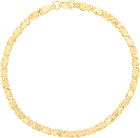 Floreo 10k Yellow Gold 2.6mm Relationship and Friendship Mirror Chain with Double Sided Heart Charms Bracelet or Anklet in Saudi Arabia