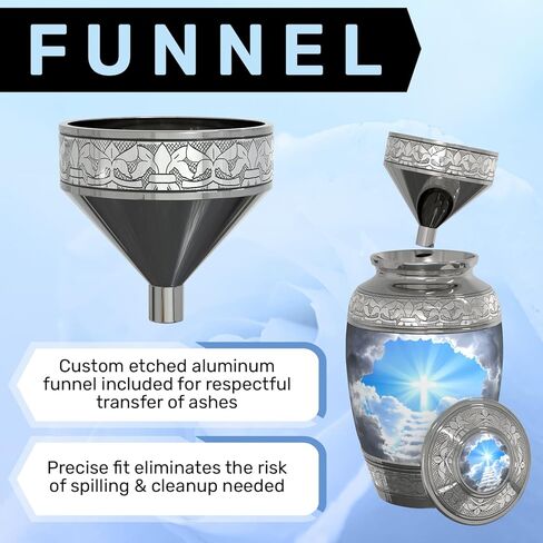Stairway to Heaven Cremation Urn for Human Ashes (4-Piece Set) with Handcrafted Funnel and Vase (Large Size, Christian Catholic Cross Adult Male/Female) in Saudi Arabia