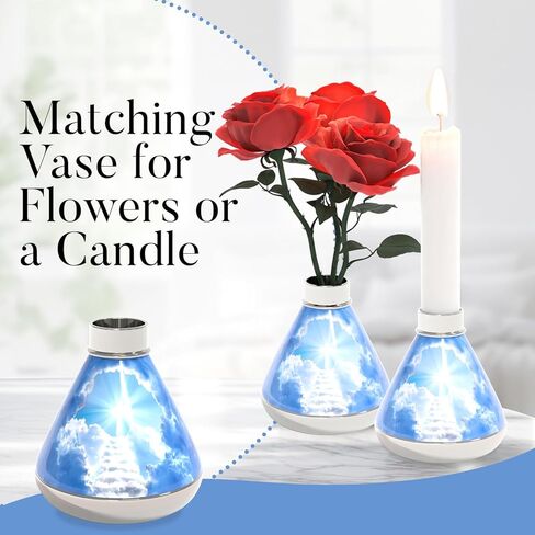 Stairway to Heaven Cremation Urn for Human Ashes (4-Piece Set) with Handcrafted Funnel and Vase (Large Size, Christian Catholic Cross Adult Male/Female) in Saudi Arabia