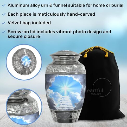 Stairway to Heaven Cremation Urn for Human Ashes (4-Piece Set) with Handcrafted Funnel and Vase (Large Size, Christian Catholic Cross Adult Male/Female) in Saudi Arabia