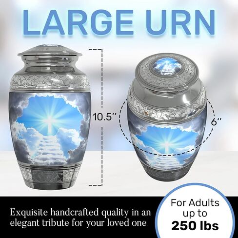 Stairway to Heaven Cremation Urn for Human Ashes (4-Piece Set) with Handcrafted Funnel and Vase (Large Size, Christian Catholic Cross Adult Male/Female) in Saudi Arabia