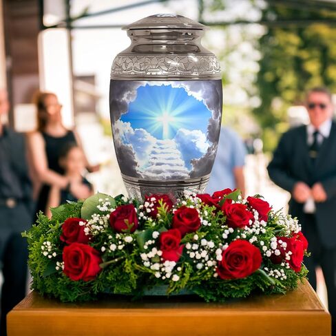 Stairway to Heaven Cremation Urn for Human Ashes (4-Piece Set) with Handcrafted Funnel and Vase (Large Size, Christian Catholic Cross Adult Male/Female) in Saudi Arabia