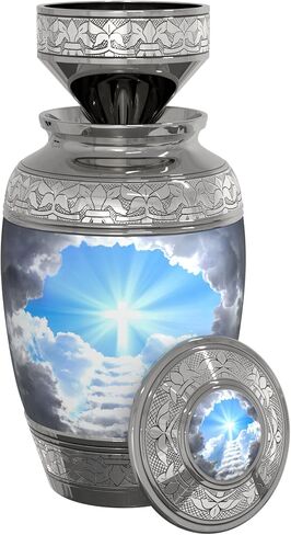 Stairway to Heaven Cremation Urn for Human Ashes (4-Piece Set) with Handcrafted Funnel and Vase (Large Size, Christian Catholic Cross Adult Male/Female) in Saudi Arabia