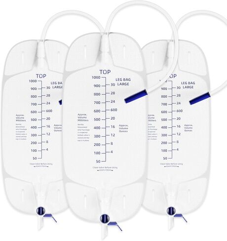 Urinary Drainage Bags 2000ml Urine Catheters Bags with Anti-Reflux Chamber and 48" Thickened Drainage Tube, 3 Pack in Kuwait