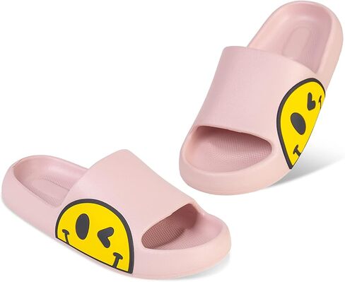 Womens Slides,Pillow Slippers Sandals for Men,Unisex Non slip Quick Dry Shower Shoes Indoor Outdoor Open Toe Spa Bath Pool Gym House Casual Massage Smile Face Slippers in Saudi Arabia