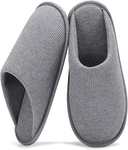 Mens House Scuff Slippers Slip On Warm Bedroom Solid Waffle Upper Slippers Lightweight Non-slip Indoor/Outdoor House Shoes in Saudi Arabia