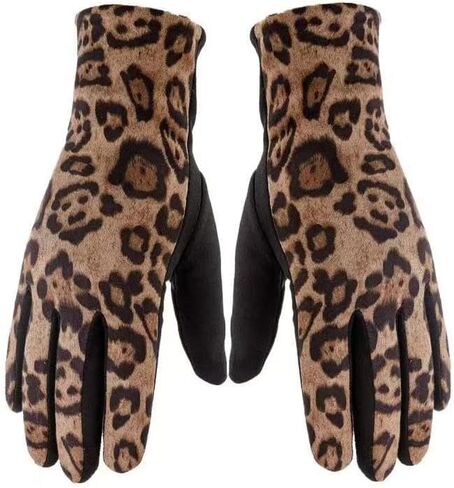Women-Winter-Leopard-Print-Gloves - Warm Velvet Gloves with Touchscreen for Cold Weather Riding Driving in Saudi Arabia