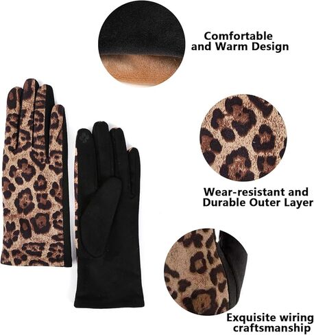 Women-Winter-Leopard-Print-Gloves - Warm Velvet Gloves with Touchscreen for Cold Weather Riding Driving in Saudi Arabia