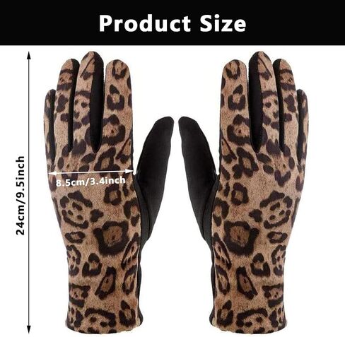 Women-Winter-Leopard-Print-Gloves - Warm Velvet Gloves with Touchscreen for Cold Weather Riding Driving in Saudi Arabia