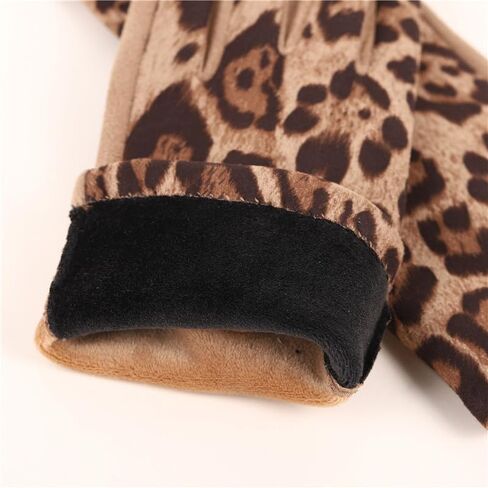 Women-Winter-Leopard-Print-Gloves - Warm Velvet Gloves with Touchscreen for Cold Weather Riding Driving in Saudi Arabia