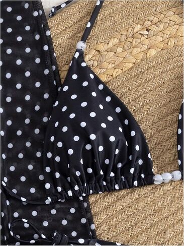 OYOANGLE Women's 3 Piece Polka Dots Bikini Swimsuit Triangle Halter String Bikini Set with Mesh Cover Up Long Skirt in Saudi Arabia