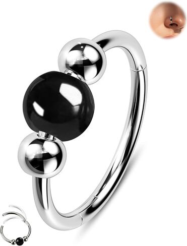 Jewseen 18g 20g Nose Rings Hoops Obsidian Septum Rings for Women Daith Rook Helix Conch Pierxing Jewelry Cartilage Hoop Earrings for Women in Saudi Arabia
