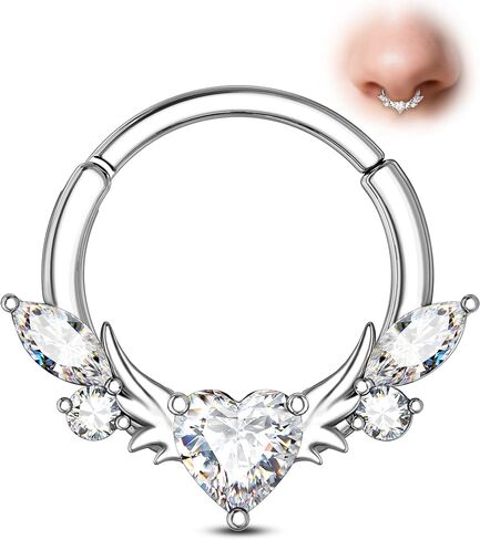 COCHARM أجنحة واضح القلب الحاجز خواتم 16 جرام الحاجز مجوهرات الفولاذ المقاوم للصدأ اللولب Daith ثقب المجوهرات 8/10 مللي متر in Saudi Arabia