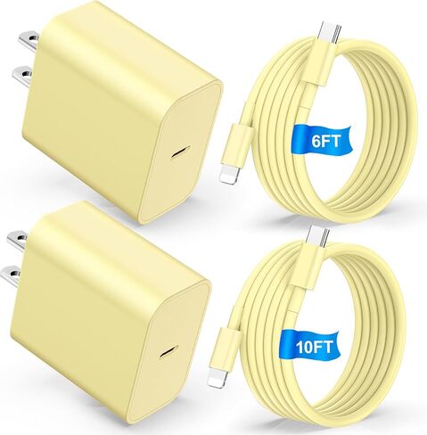 Phone Charger Fast Charging,【MFi Certified】 2-Pack 20W USB-C Wall Charger with 1-Pack 6FT/10FT Fast Charging Type-C to Liightning Cable for Phone 14/13/12/11/Plus/Pro/Pro Max/Mini/Pad(Green) in Kuwait