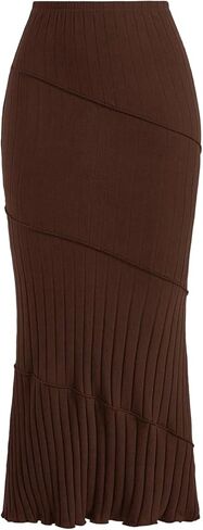 تنورة SHENHE النسائية ذات الخصر العالي والمرونة والمطاطة والمضلعة طويلة ضيقة على شكل ذيل السمكة in Kuwait