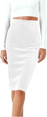 Pencil Skirt for Women Stretch High Waist Velvet Skirts with Back Split Below Knee Midi Work Office Formal Party in Kuwait
