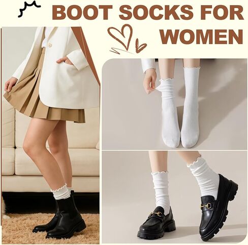 BISOUSOX رقيقة ميرينو الصوف كشكش التمهيد الجوارب الدافئة شتاء مريح مكشكش لينة عارضة تنفس الجوارب للمرأة 5 أزواج in Kuwait