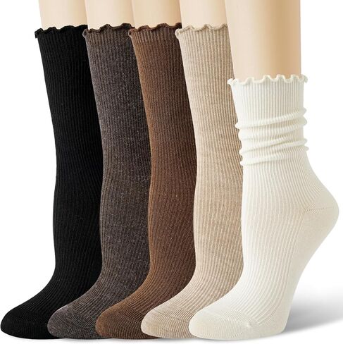 BISOUSOX رقيقة ميرينو الصوف كشكش التمهيد الجوارب الدافئة شتاء مريح مكشكش لينة عارضة تنفس الجوارب للمرأة 5 أزواج in Kuwait