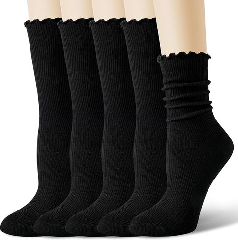 BISOUSOX رقيقة ميرينو الصوف كشكش التمهيد الجوارب الدافئة شتاء مريح مكشكش لينة عارضة تنفس الجوارب للمرأة 5 أزواج in Kuwait