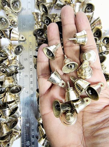 Brass 1 inch Golden Miniature Small Bells for Crafting Decoration Mix Assorted Designs Temple Bell for Decor Jingle Bells for Christmas (Brass, 12) in Saudi Arabia