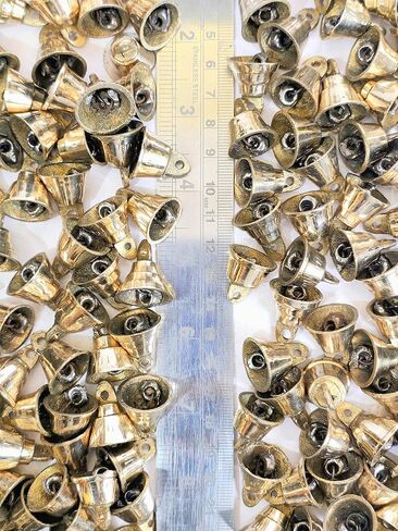Brass 1 inch Golden Miniature Small Bells for Crafting Decoration Mix Assorted Designs Temple Bell for Decor Jingle Bells for Christmas (Brass, 12) in Saudi Arabia