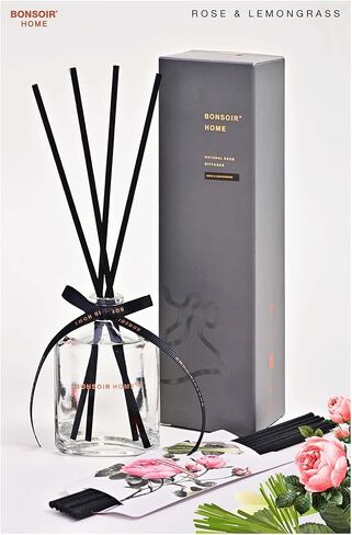 مجموعة ناشر أعواد القصب الطبيعية الفاخرة الخالية من الكحول من BONSOIR 60 مل (2 أونصة) مع عطر طويل الأمد | مثالي لغرفة النوم والمكتب والحمام ومساحة المعيشة (الياسمين الشرقي)، أصفر ناعم in Kuwait