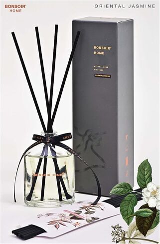 BONSOIR Premium Natural Alcohol-Free Reed Diffuser Set 60 ml (2 oz) with Long Lasting Fragrance | Perfect for Bedroom, Office, Bathroom and Living Space (Oriental Jasmine), Soft Yellow in Saudi Arabia