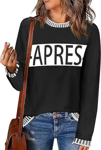 Sweaters for Women Crewneck Long Sleeve Contrast Pullover Graphic Chic Stitch Style Sweater Pullover Jumper Tops in Saudi Arabia