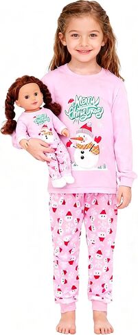 GRPSKCOS Girls Christmas Pajamas Kids Long Sleeve Pajamas Winter Nightwear Sleepwear for Girls and 18" Dolls Clothes in Saudi Arabia