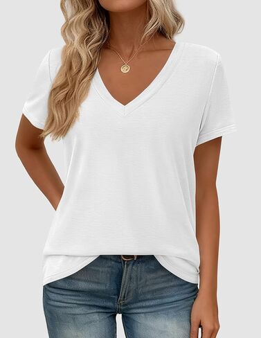 PRETTYGARDEN Oversized Tshirts Shirts for Women Summer Tops 2026 Casual Short Sleeve V Neck Loose Basic Tees Spring Clothes in Saudi Arabia