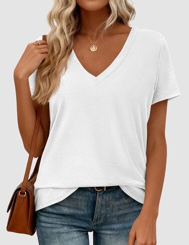 PRETTYGARDEN Oversized Tshirts Shirts for Women Summer Tops 2026 Casual Short Sleeve V Neck Loose Basic Tees Spring Clothes in Saudi Arabia