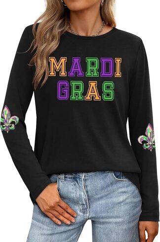 قمصان PECHAR Mardi Gras للنساء: ملابس كرنفال Mardi Gras تي شيرت الثلاثاء السمين بأكمام طويلة قمصان نيو أورليانز in Saudi Arabia