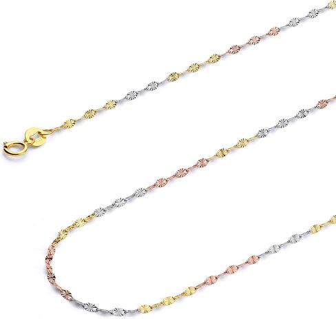 14k REAL Tri Color Gold Solid 1.5mm Stamp Mirror Star Diamond Cut Chain Necklace with Lobster Claw Clasp in Saudi Arabia