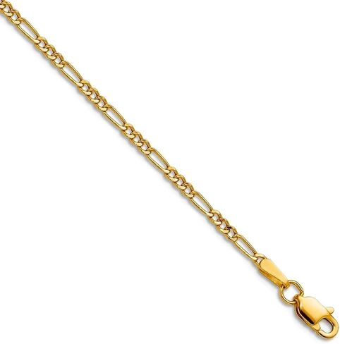 JewelryWeb 14k Yellow Gold 1.9mm Semi solid Figaro Chain Necklace Chain-Necklace for Women and Men in Saudi Arabia