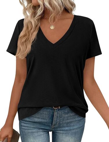 PRETTYGARDEN Oversized Tshirts Shirts for Women Summer Tops 2026 Casual Short Sleeve V Neck Loose Basic Tees Spring Clothes in Saudi Arabia