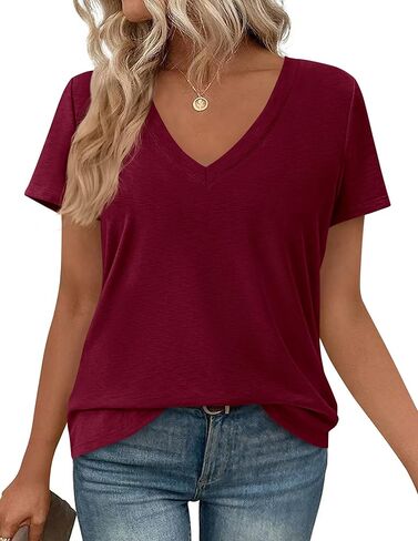 PRETTYGARDEN Oversized Tshirts Shirts for Women Summer Tops 2026 Casual Short Sleeve V Neck Loose Basic Tees Spring Clothes in Saudi Arabia