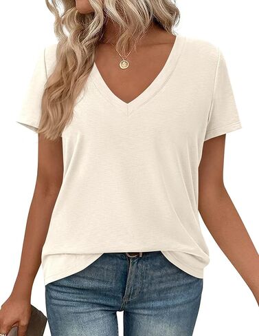 PRETTYGARDEN Oversized Tshirts Shirts for Women Summer Tops 2026 Casual Short Sleeve V Neck Loose Basic Tees Spring Clothes in Saudi Arabia